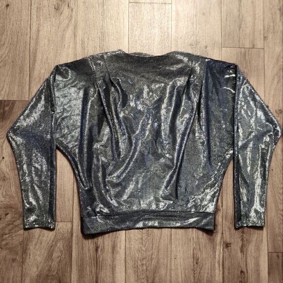 Ramy Brook Esther Silver Metallic Wrap Top Size M - Picture 7 of 12